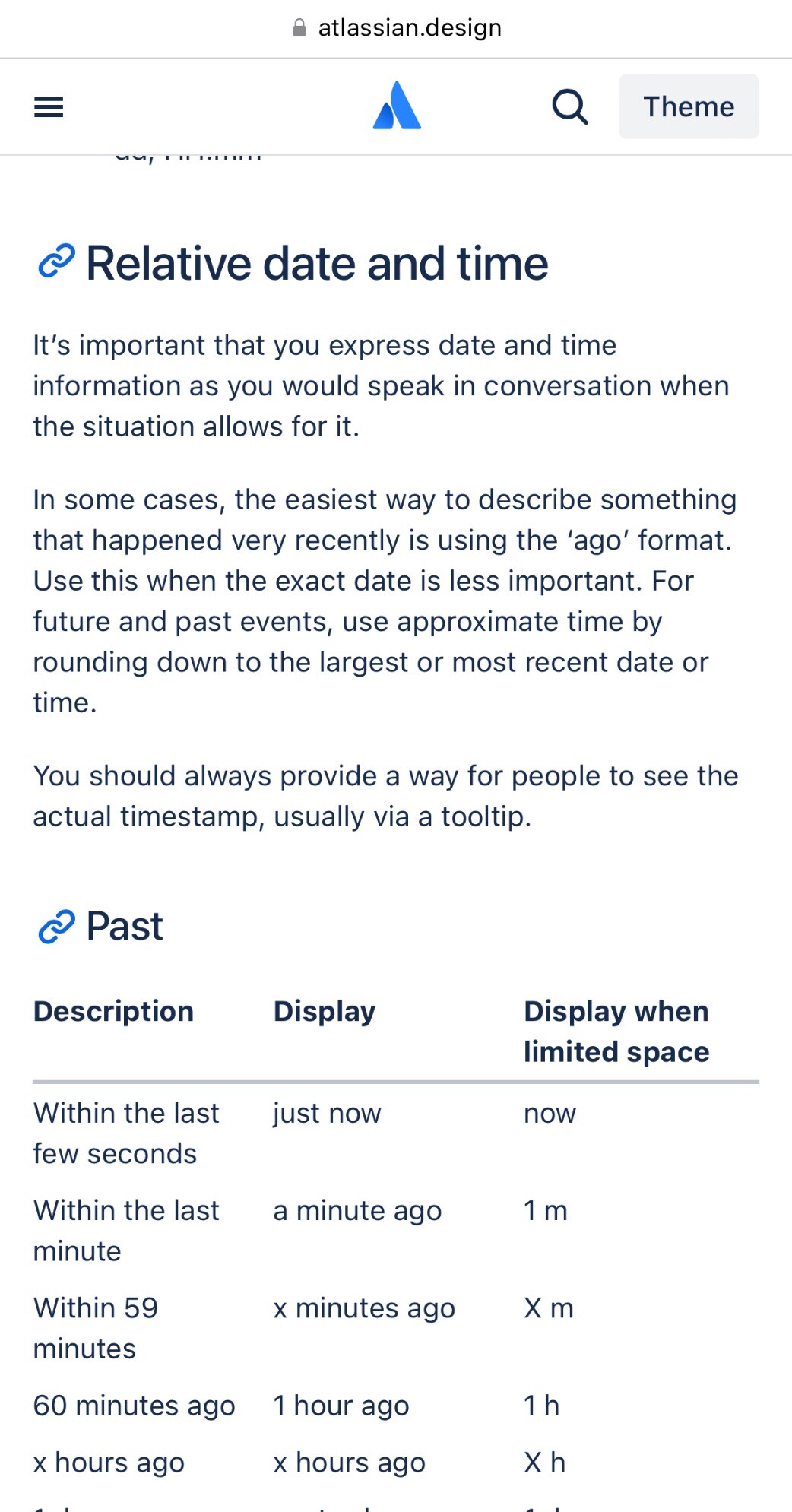 Atlassian design guidelines concerning relative dates