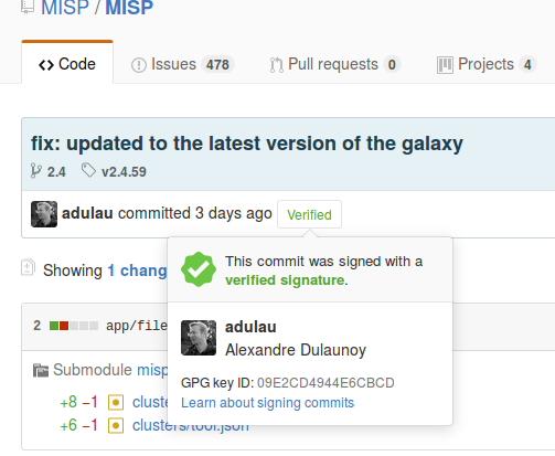 An example of a signed git commit